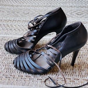 Zara high heels sandals dark brown leather size 39